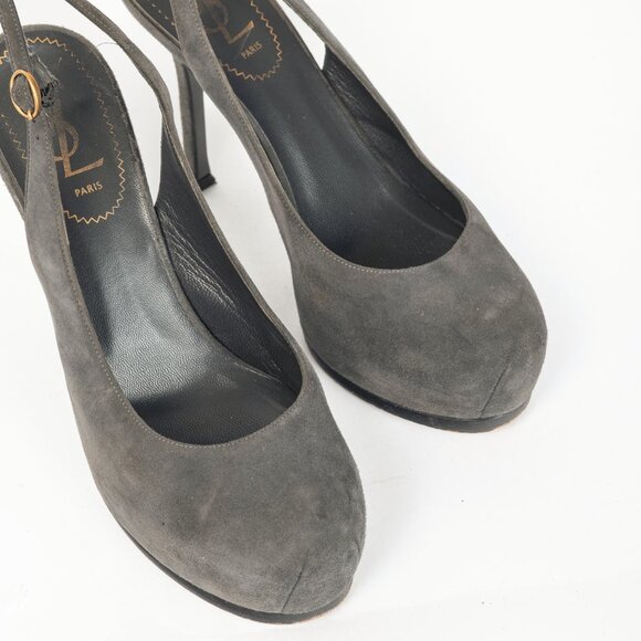 Yves Saint Laurent Tribtoo Grey Suede Platform Slingback Pumps - Picture 6 of 11